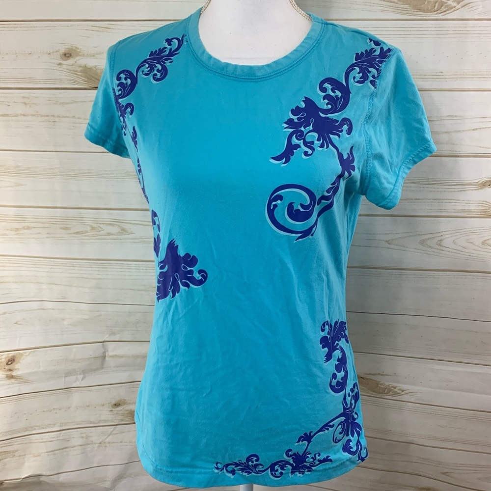 Tek Gear Blue Floral Work out Short Sleeve top